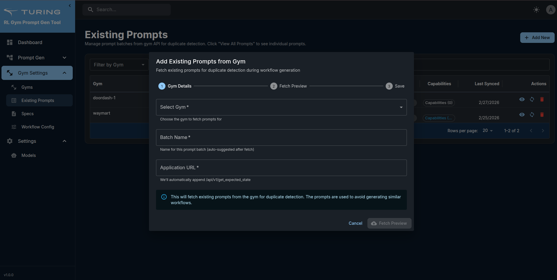 Add Existing Prompts Form