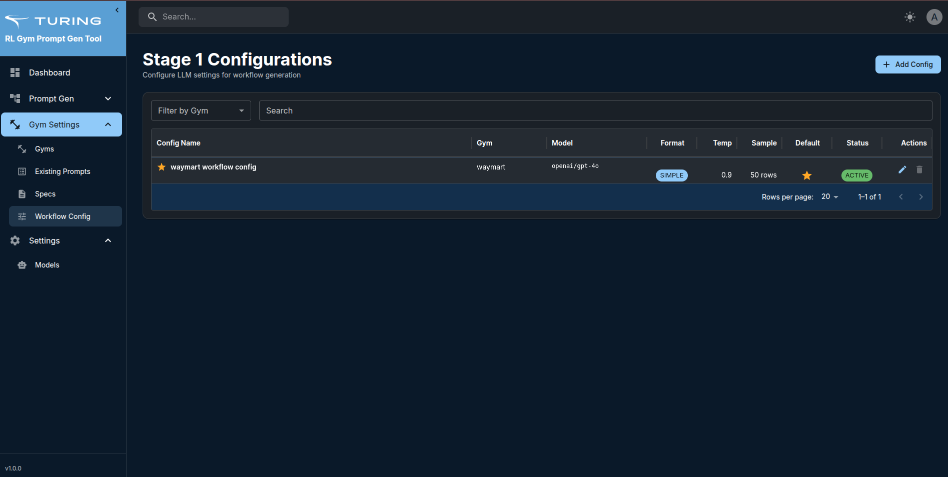 Workflow Config Page