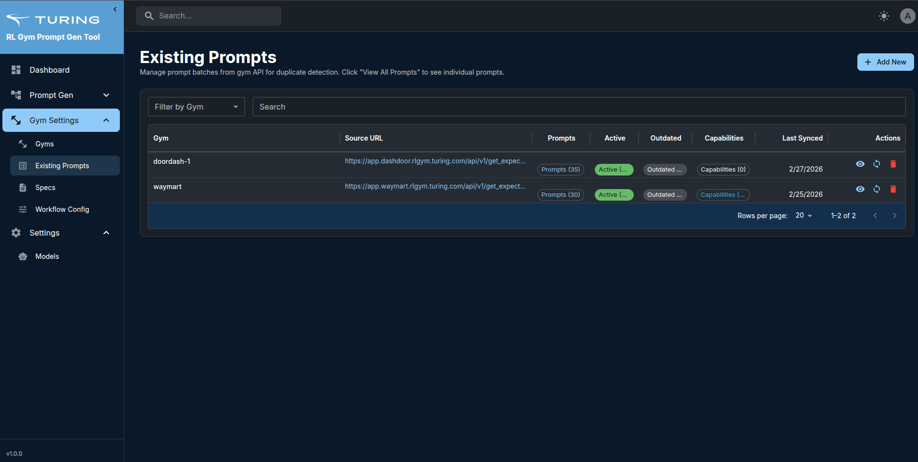 Existing Prompts Page